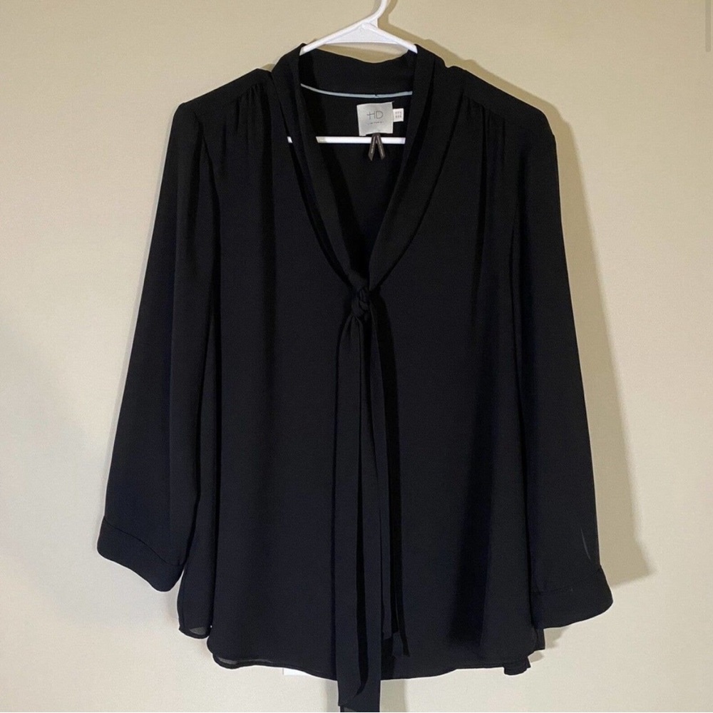 HD in Paris Anthropologie Astral Tie Neck‎ Blouse Career Black Sz 12UK Large